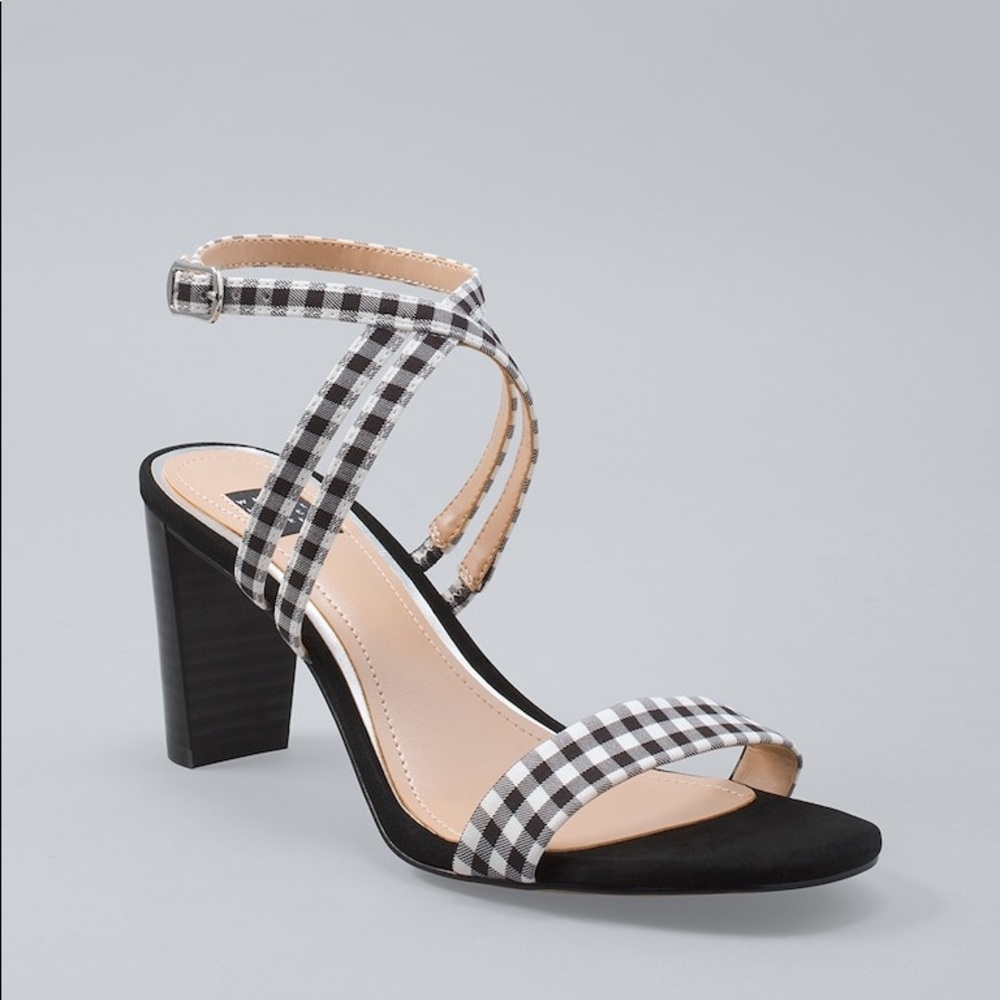 White House Black Market Gingham Strappy Heels